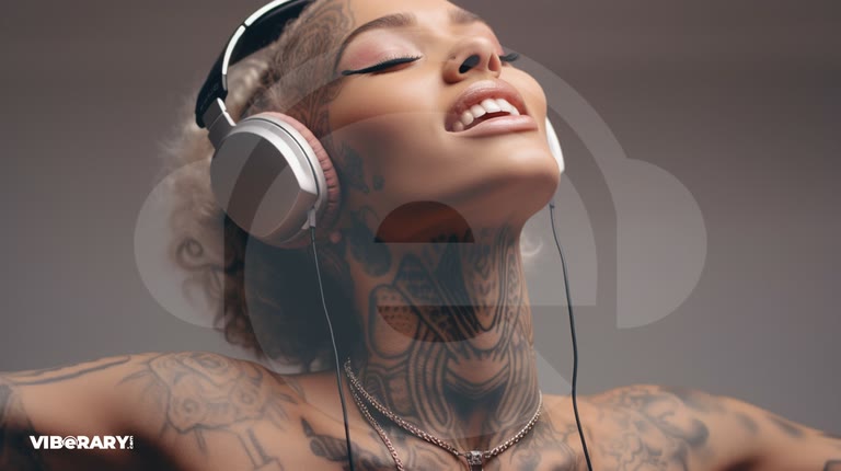 Person listening through over-ear headphones