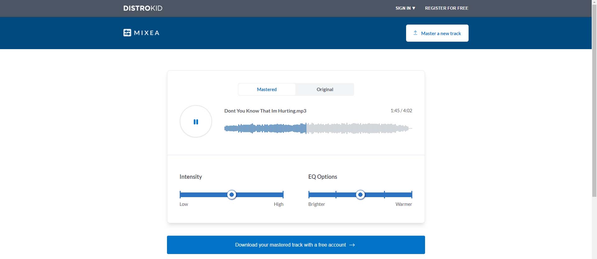 Distrokid Mixea interface